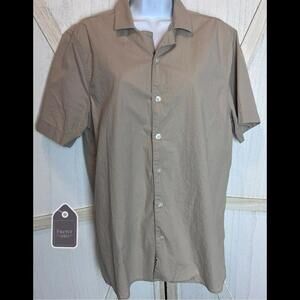 Hollister Womens Shirt Size Medium Tan Button Up Collared Short Sleeve